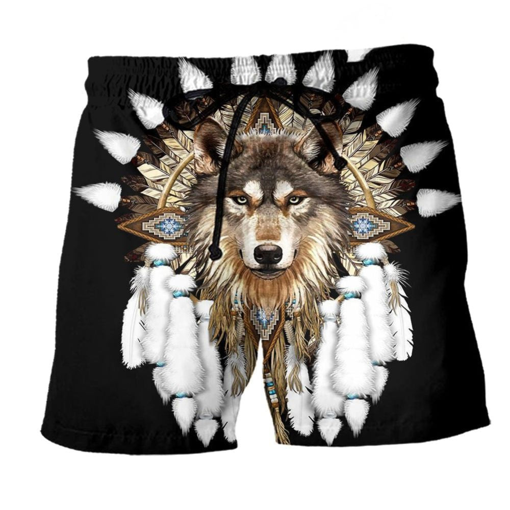 Native Wolf Black Tribal Style – Beach Short