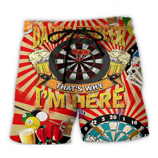 Darts And Beer Thats Why I'm Here Fun Life - Beach Short