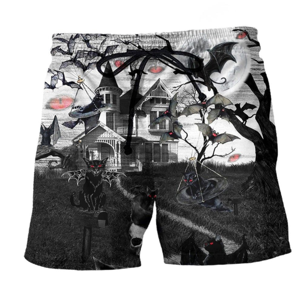Halloween Flying Cats Night Scene - Beach Short