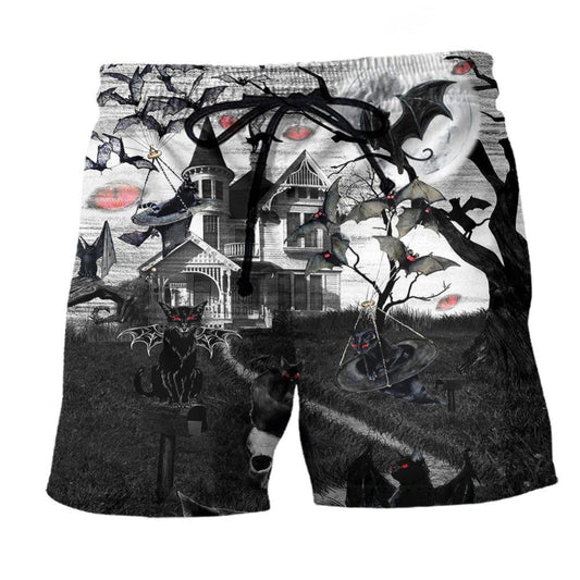 Halloween Flying Cats Night Scene - Beach Short