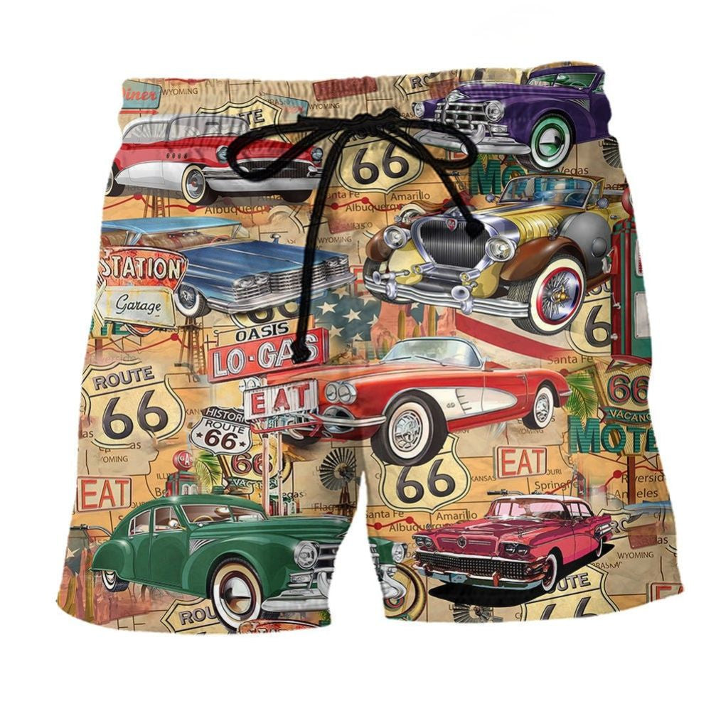 Car Route 66 Road Trip Adventure - Beach Short