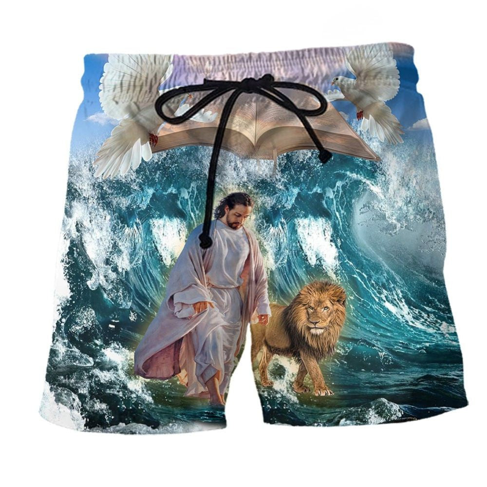 Jesus And Lion Inspirational - Beach Short