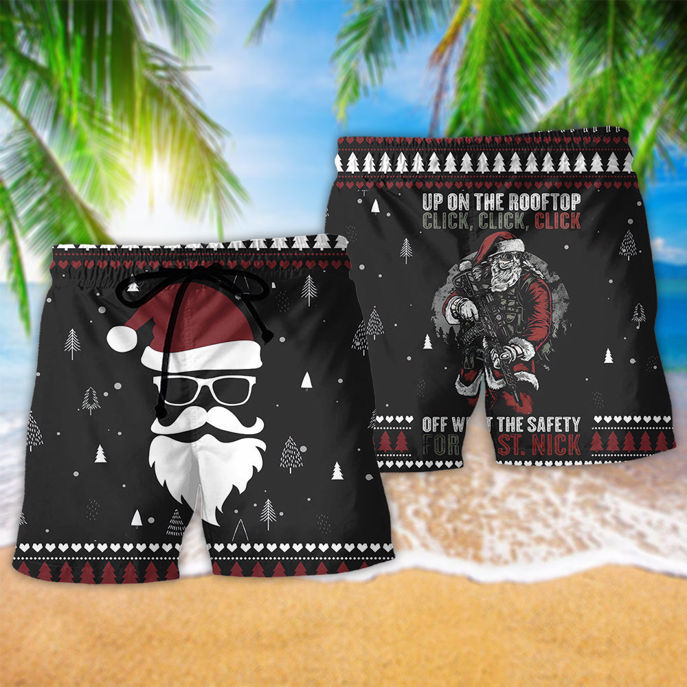 Vintage Rooftop Santa Holiday Dark Art – Beach Short
