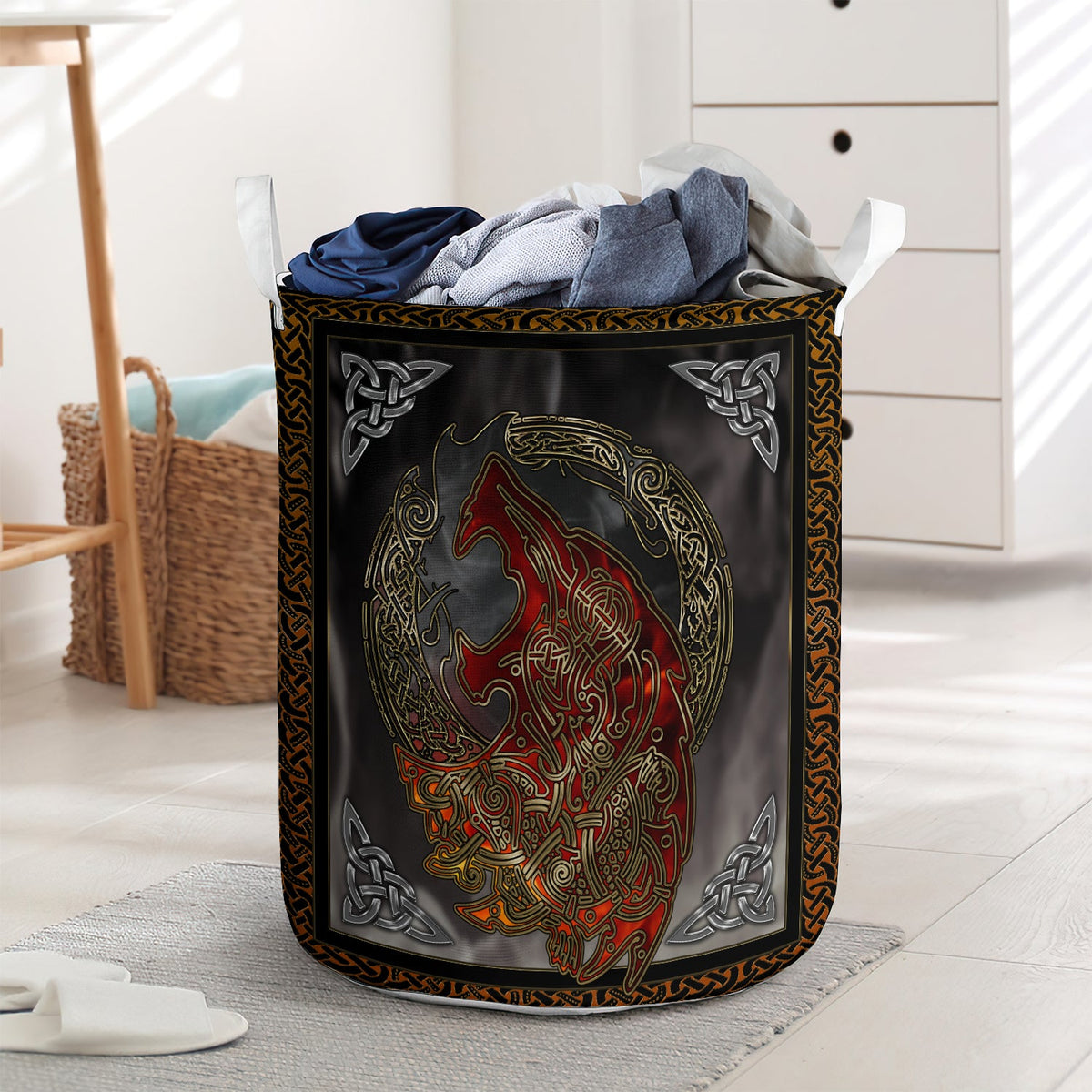 Viking wolf fire mysterious - Laundry basket - LAUB09LIN230222-Owls Matrix