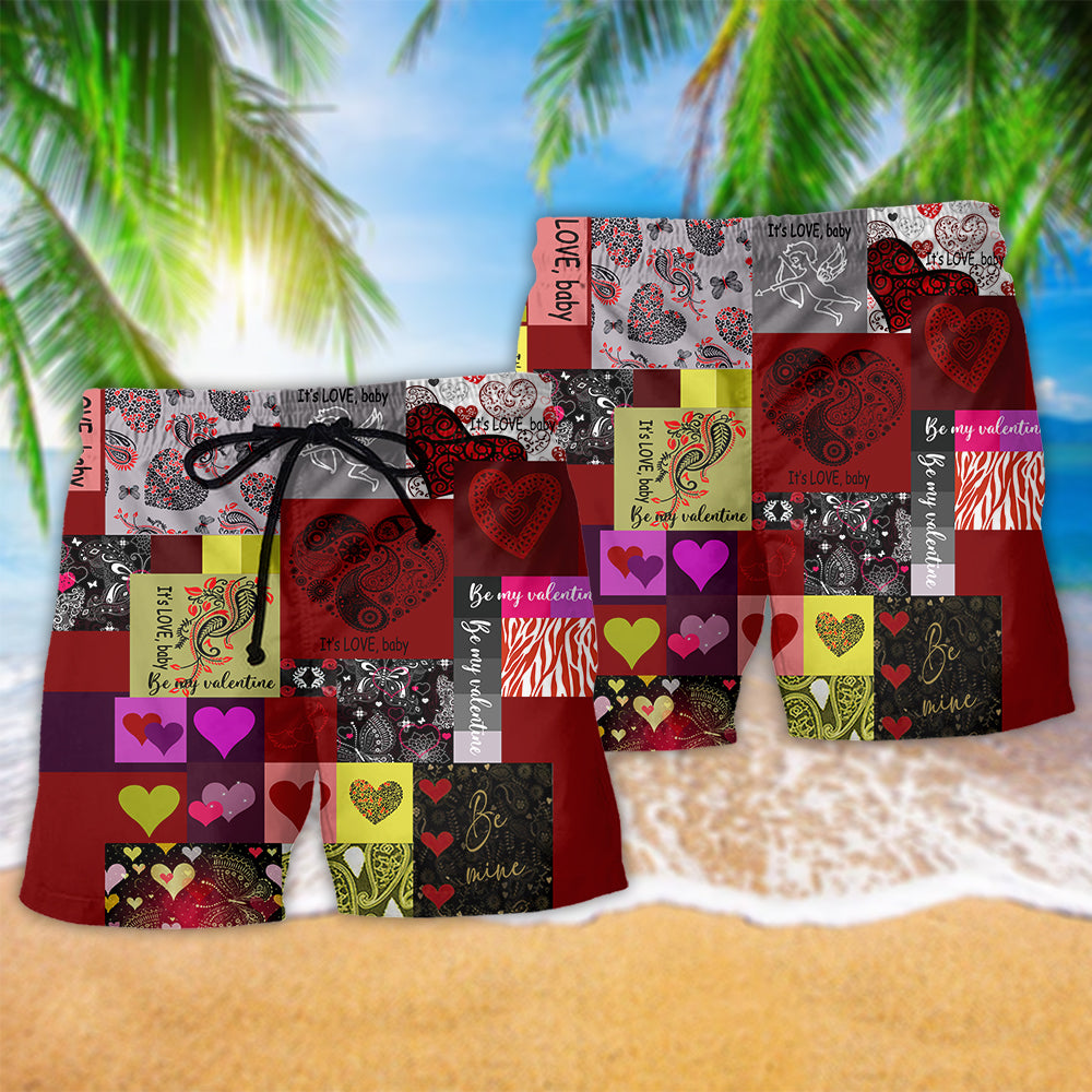 Valentine Paisley Heart Red Art - Beach Short