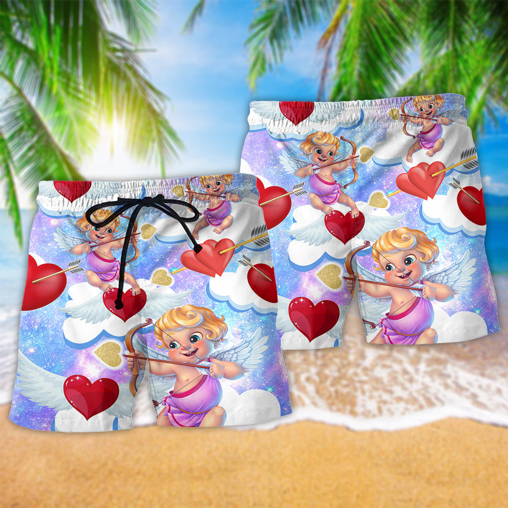 Valentine Cupid Love Color Art - Beach Short