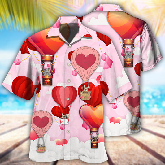 Valentine Cat Hot Air Balloon Style – Hawaiian Shirt