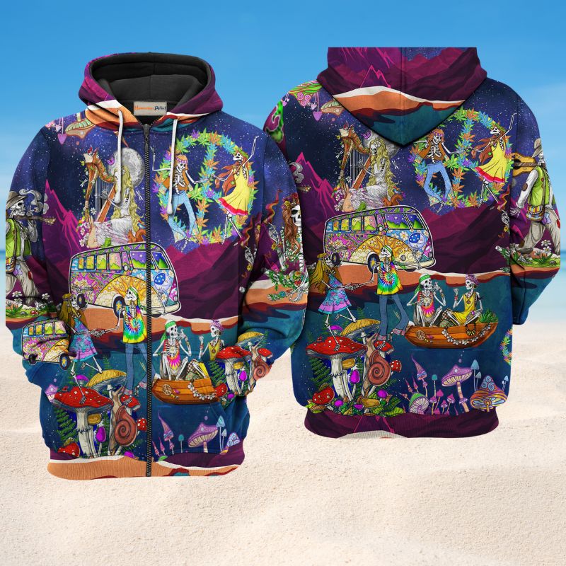 Hippie Dancing Moon Skull Art – 3D Hoodie