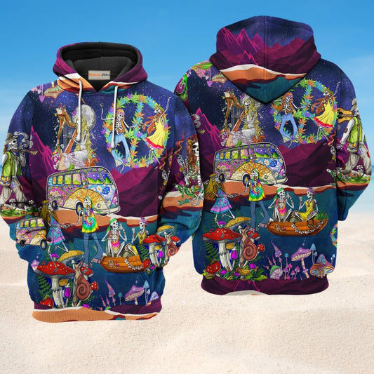 Hippie Dancing Moon Skull Art – 3D Hoodie