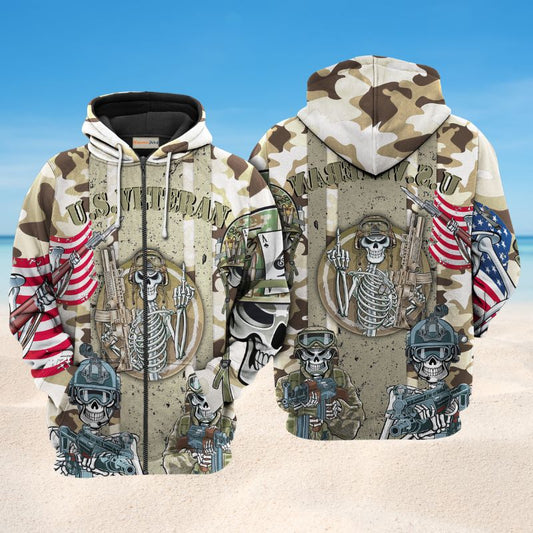 Veteran Usa Skull Tribute Art – 3D Hoodie
