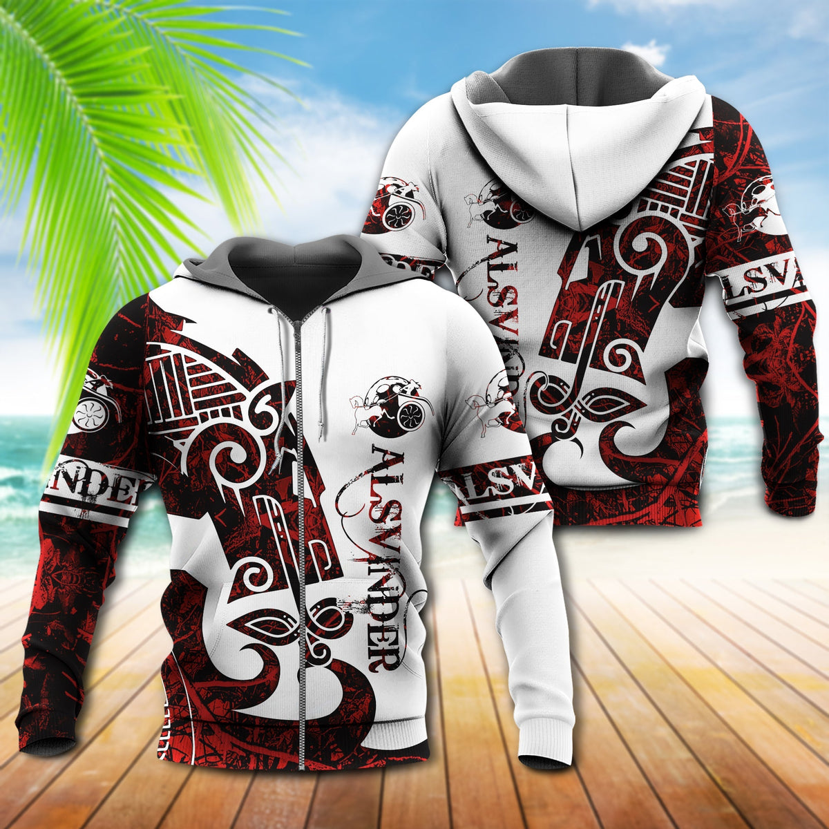 Viking Sun Horse Legend Red And White Art – 3D Hoodie