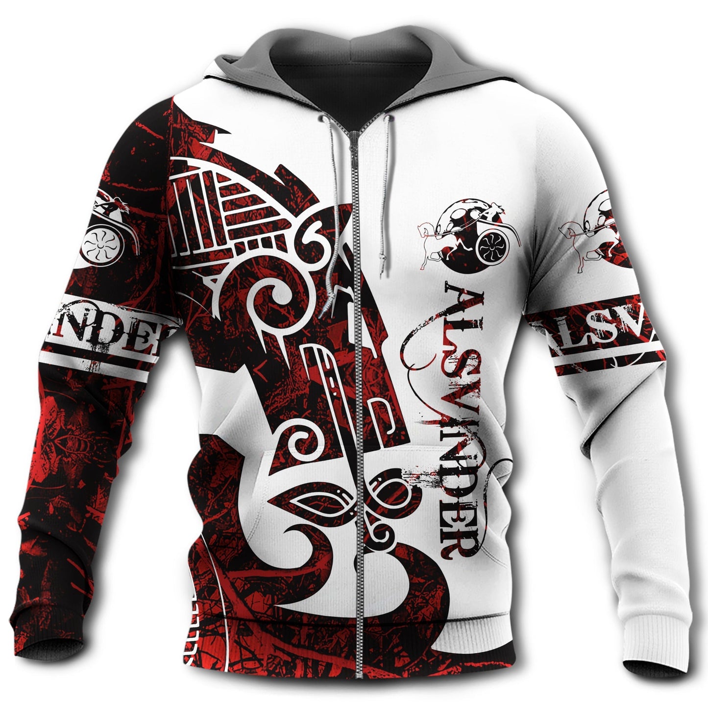Viking Sun Horse Legend Red And White Art – 3D Hoodie