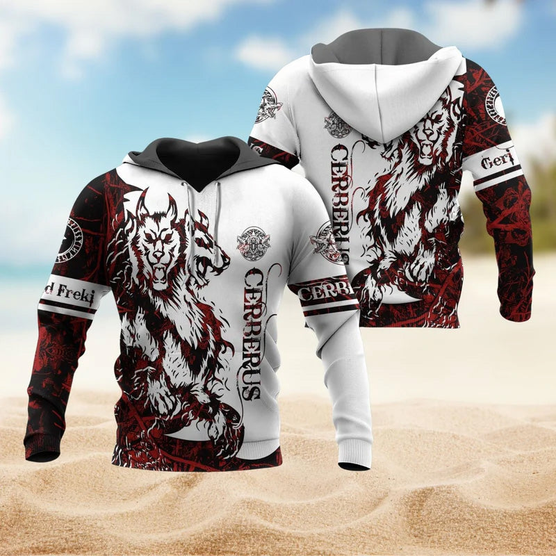 Viking Cerberus Legend Red And White Art – 3D Hoodie
