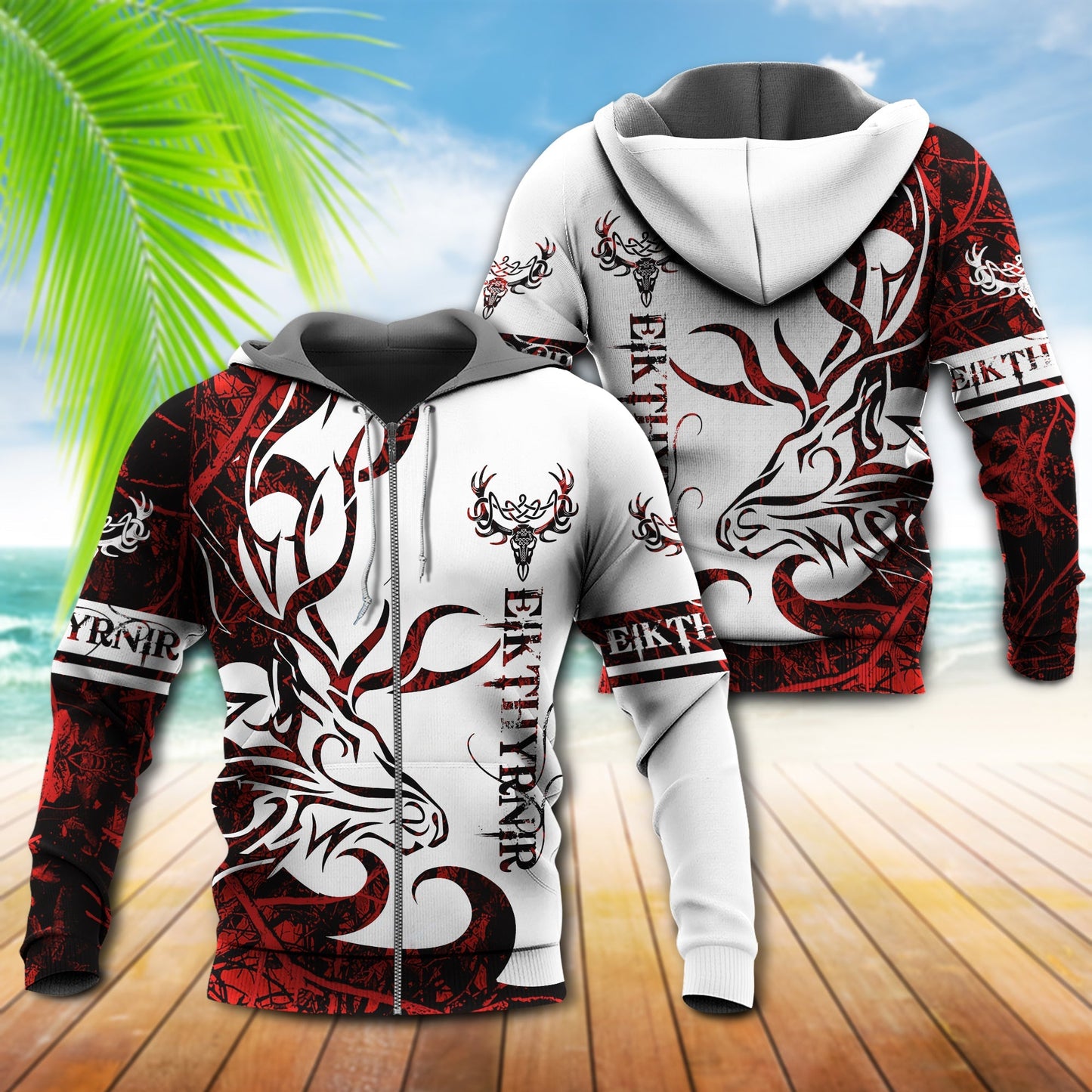 Viking Eikthyrnir Legend Red White - 3D Hoodie