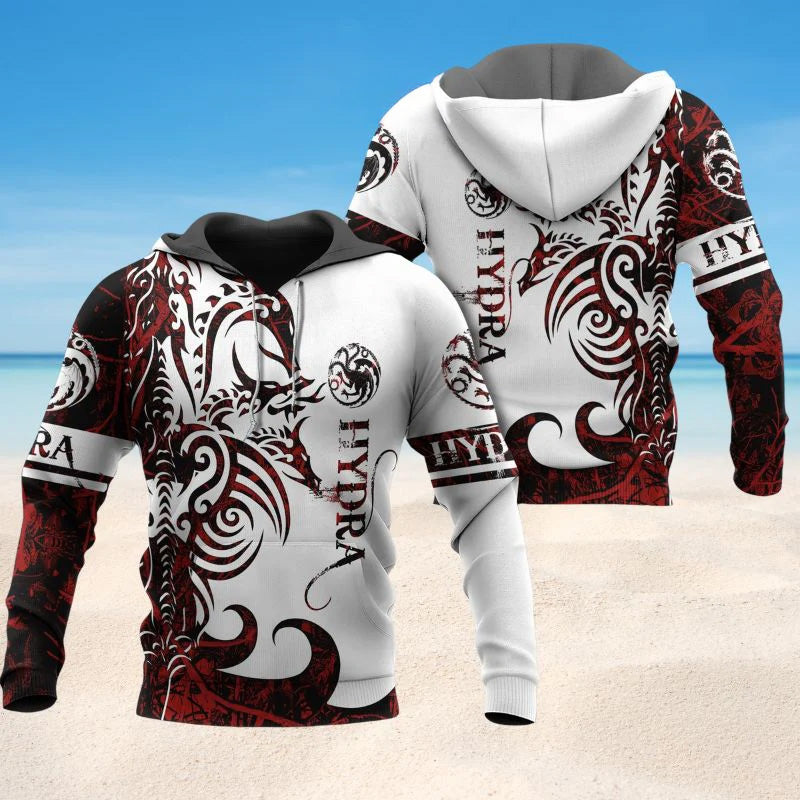 Viking Hydra Legend Red And White Art – 3D Hoodie
