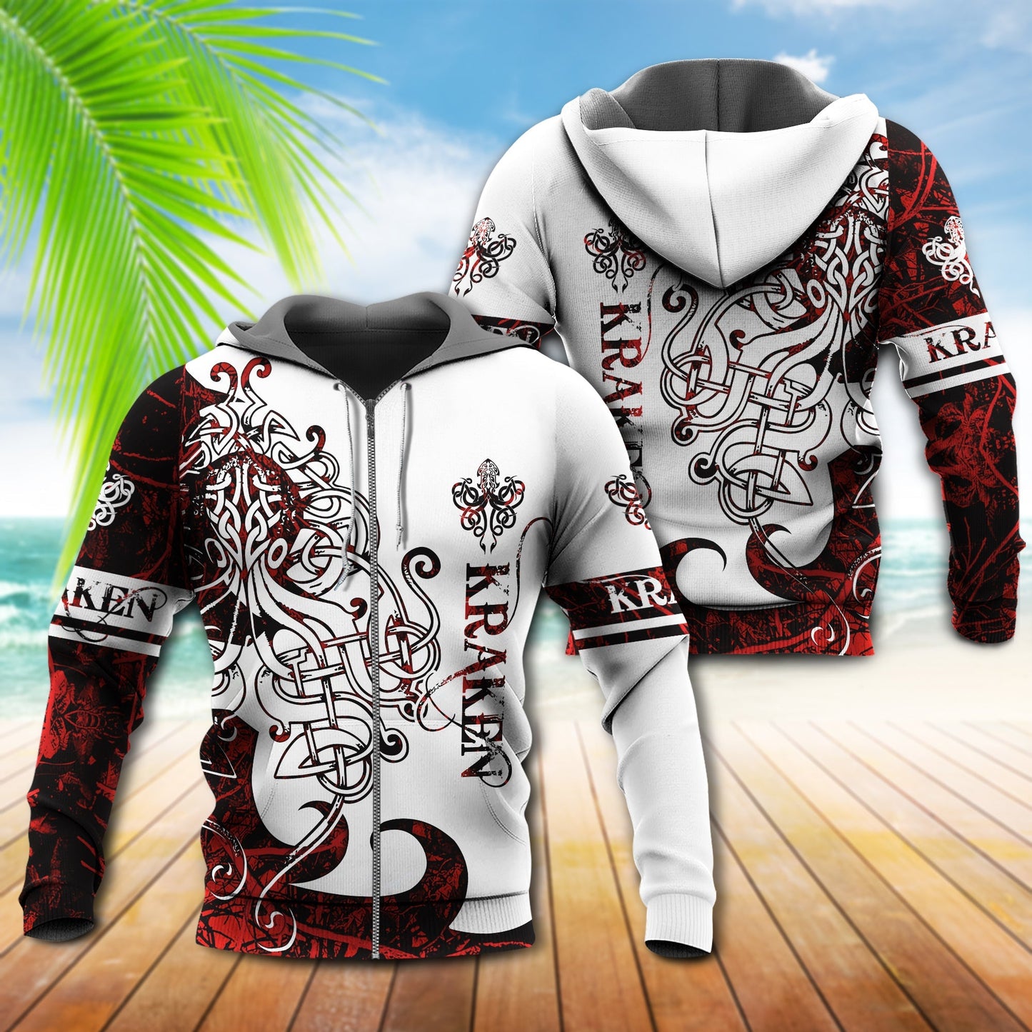 Viking Kraken Legend Red White - 3D Hoodie