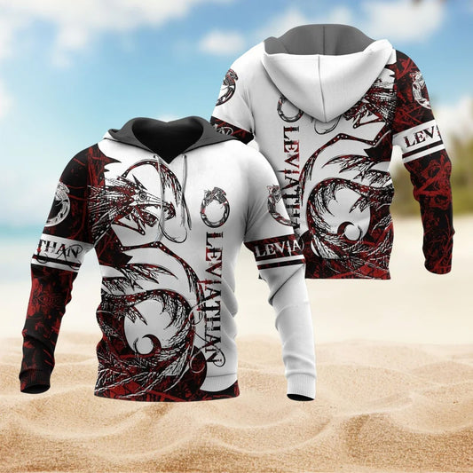 Viking Leviathan Legend Red And White Art – 3D Hoodie
