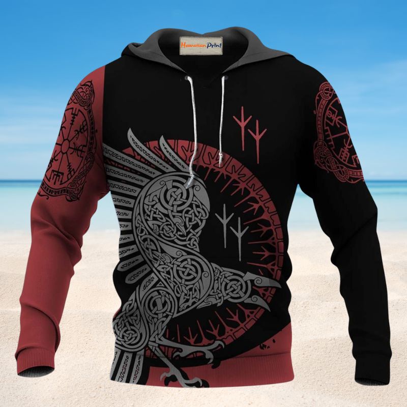 Viking Raven Black Red Style - 3D Hoodie