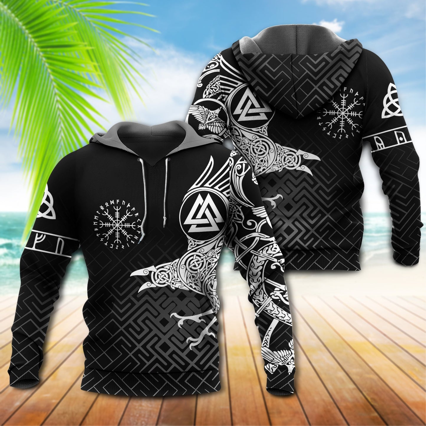 Viking Raven Warrior White Style - 3D Hoodie