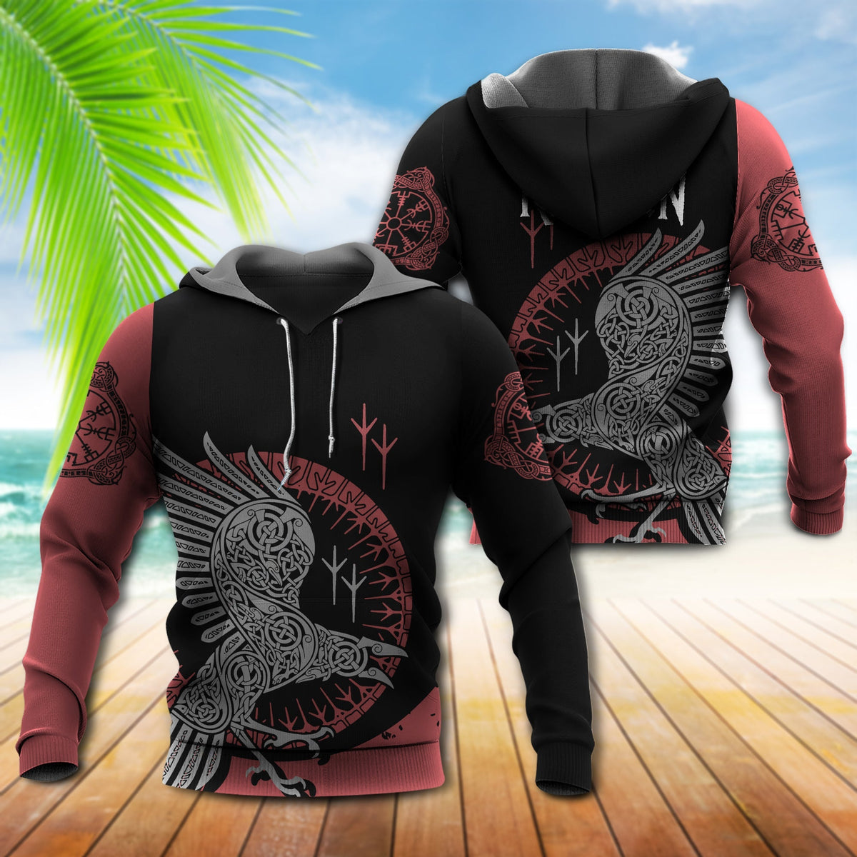 Viking Raven Black Red Style - 3D Hoodie