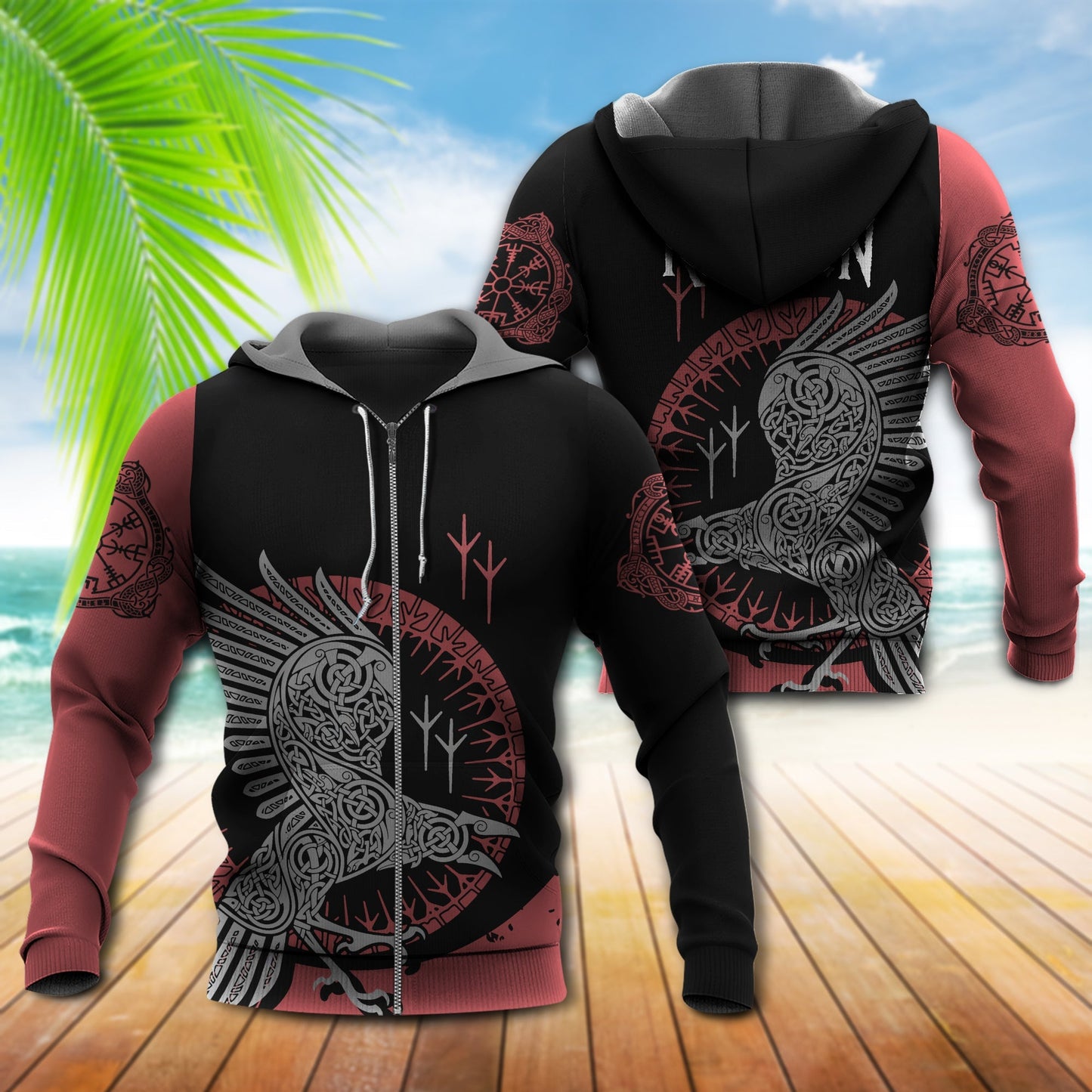 Viking Raven Black Red Style - 3D Hoodie