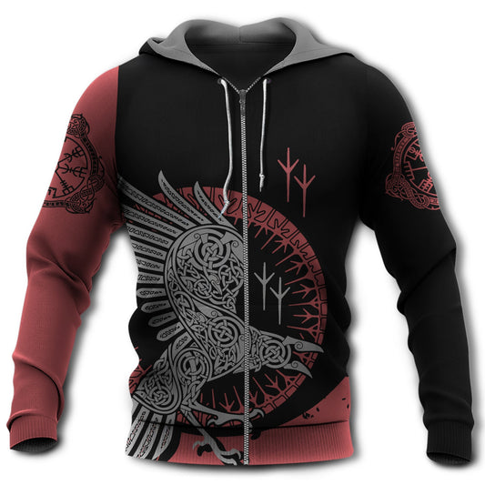 Viking Raven Black Red Style - 3D Hoodie
