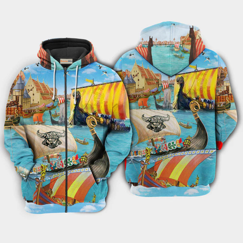 Viking Sail To War Art – 3D Hoodie