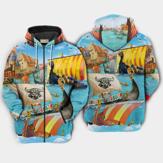 Viking Sail To War Art – 3D Hoodie