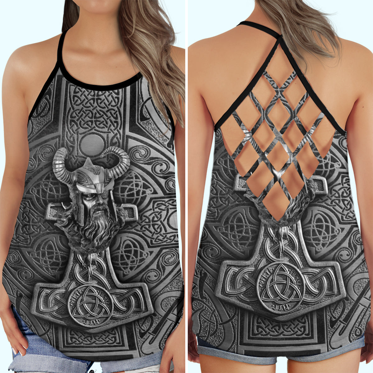 Viking Stronger Style - Cross Open Back Tank Top - Owls Matrix LTD