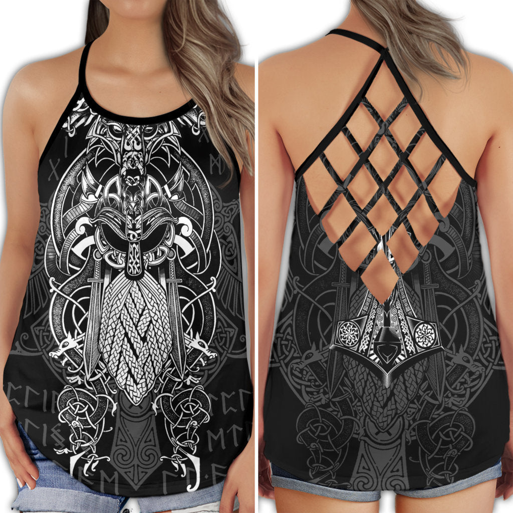 Viking Black White Pattern Power - Hollow Tank Top