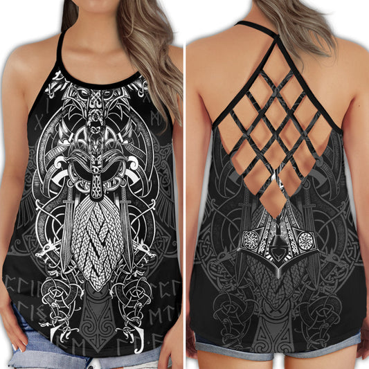 Viking Black White Pattern Power - Hollow Tank Top