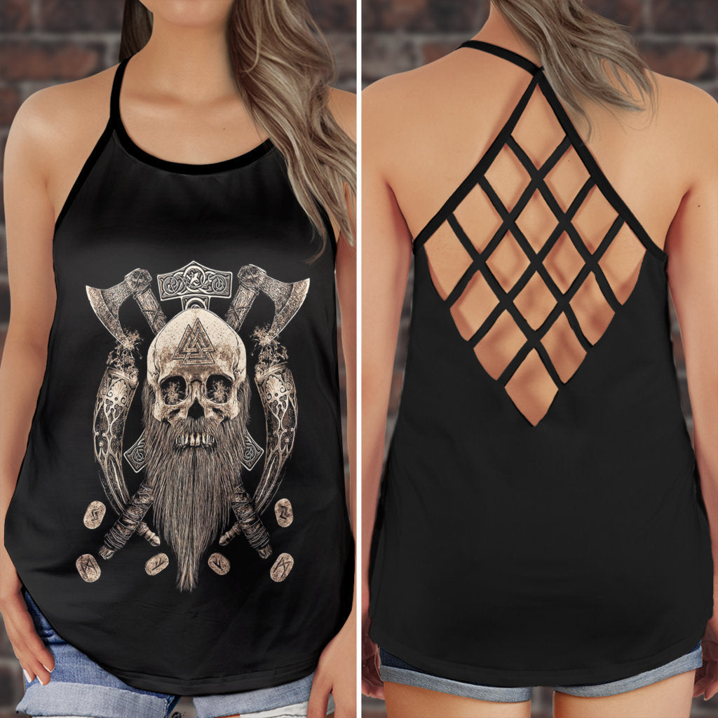 Viking Stronger Cool Style - Cross Open Back Tank Top - Owls Matrix LTD