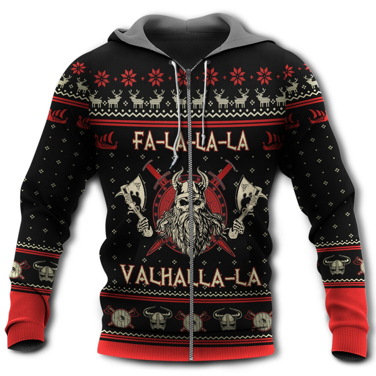 Viking Valhalla Red Black Power Style - 3D Hoodie