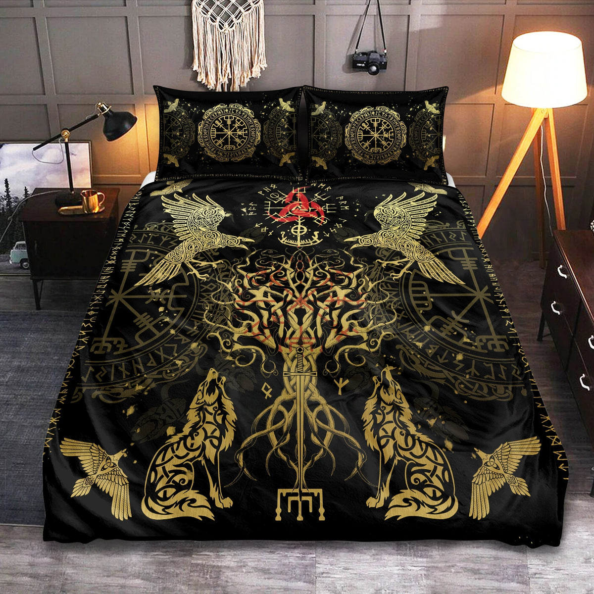 Viking Vegvisir Yggdrasil Bedding Cover For Norse Bedroom Decor