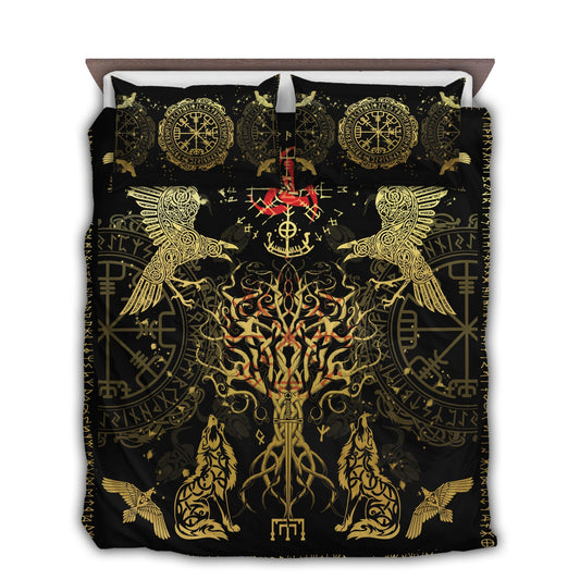 Viking Vegvisir Yggdrasil Bedding Cover For Norse Bedroom Decor