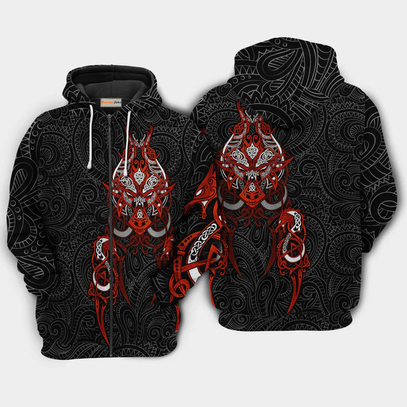 Viking Victory Red Sign Art – 3D Hoodie