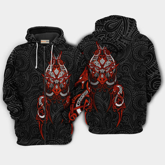 Viking Victory Red Sign Art – 3D Hoodie