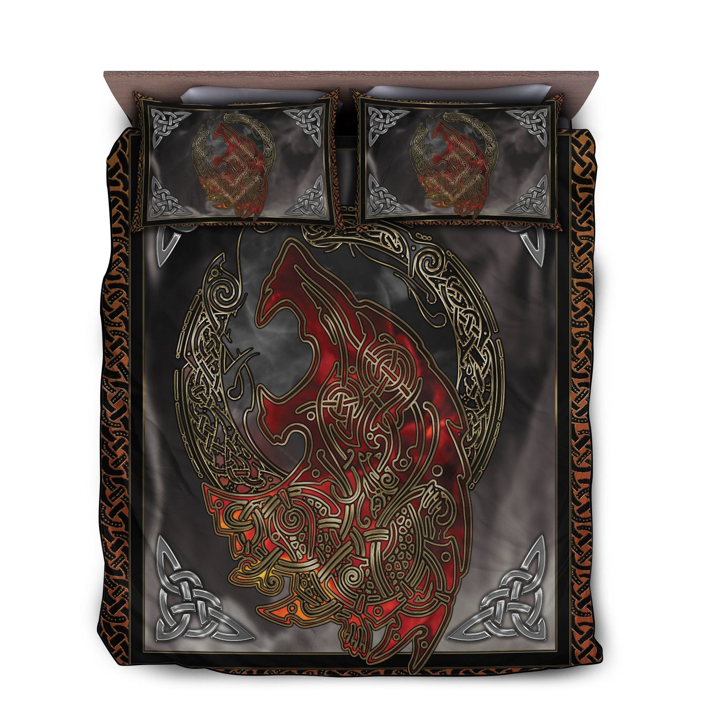 Red Viking Warrior Bedding Cover For Norse Bedroom Decor