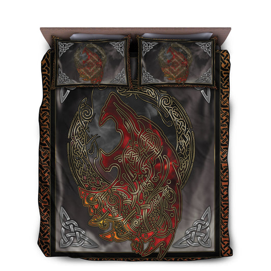 Red Viking Warrior Bedding Cover For Norse Bedroom Decor