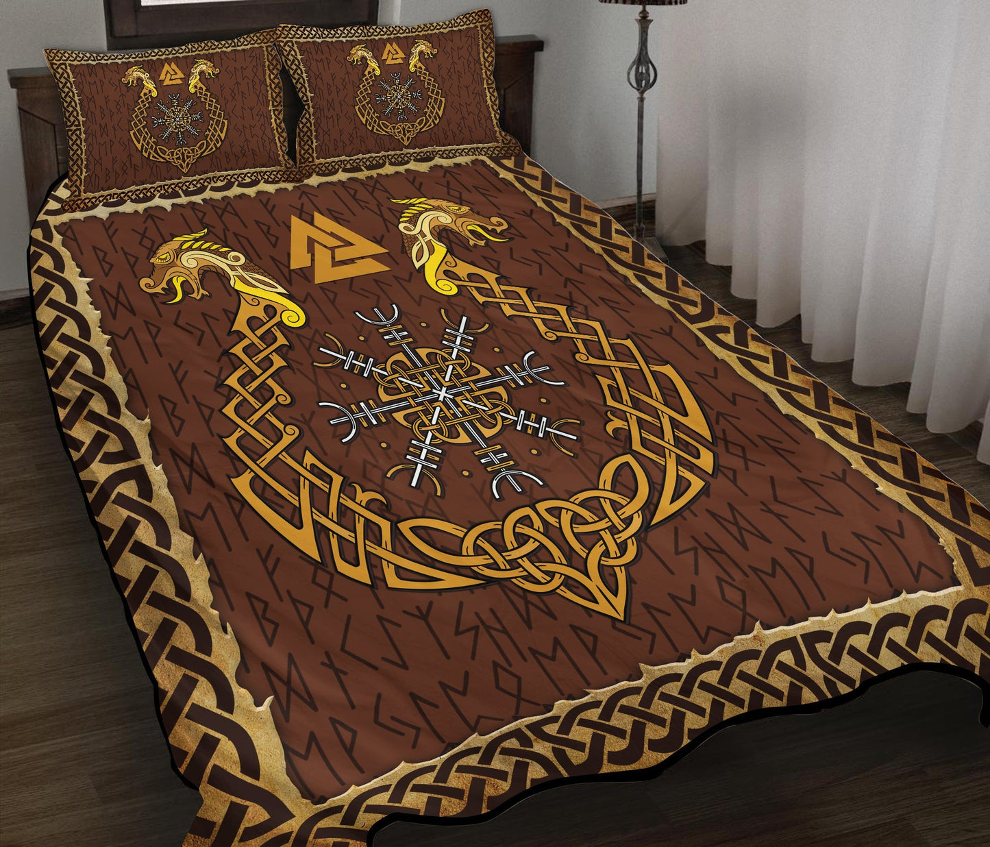 Orange Viking Warrior Bedding Cover For Norse Bedroom Decor
