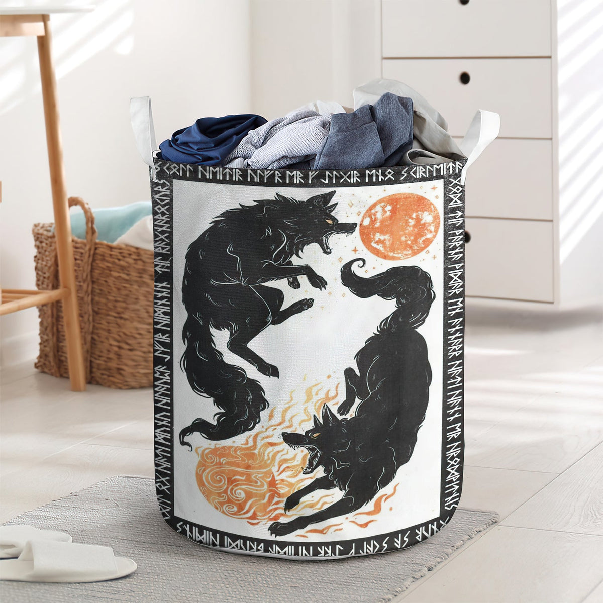 Viking black wolf fire sun - Laundry basket - LAUB15LIN020322-Owls Matrix