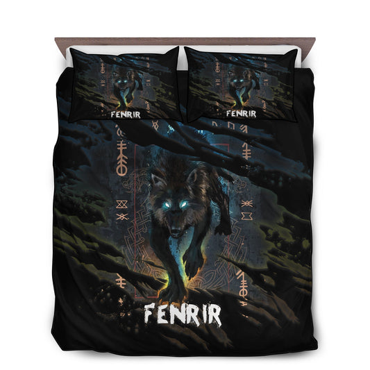 Viking Wolf Fenrir Bedding Cover For Norse Bedroom Decor