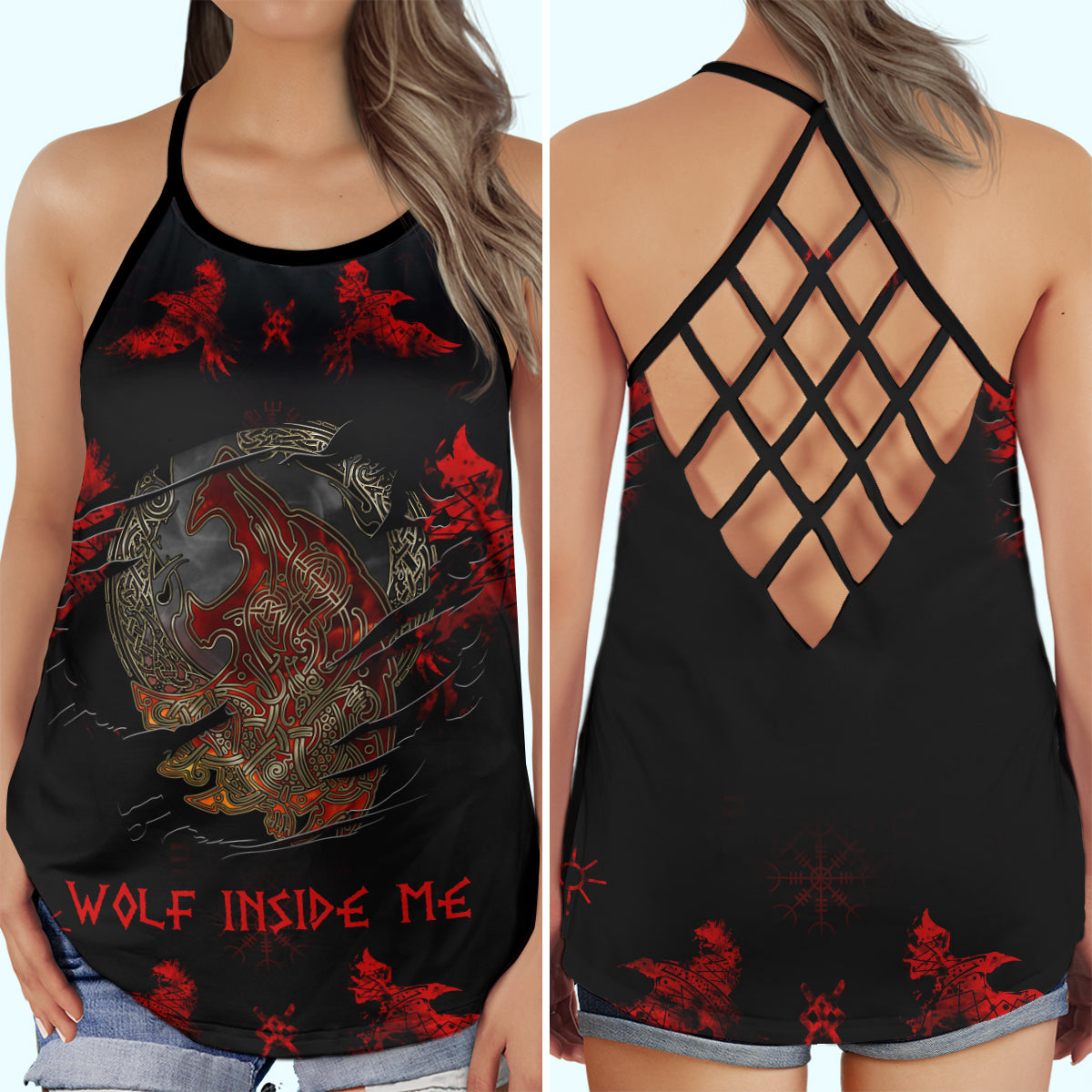 Viking Wolf Inside Me Red – Hollow Tank Top