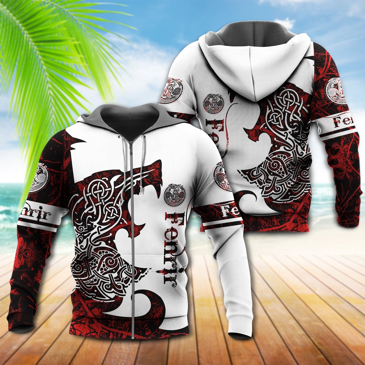 Viking Wolf Legend Red White Style - 3D Hoodie