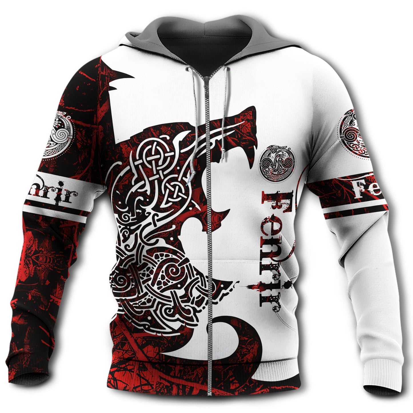 Viking Wolf Legend Red White Style - 3D Hoodie