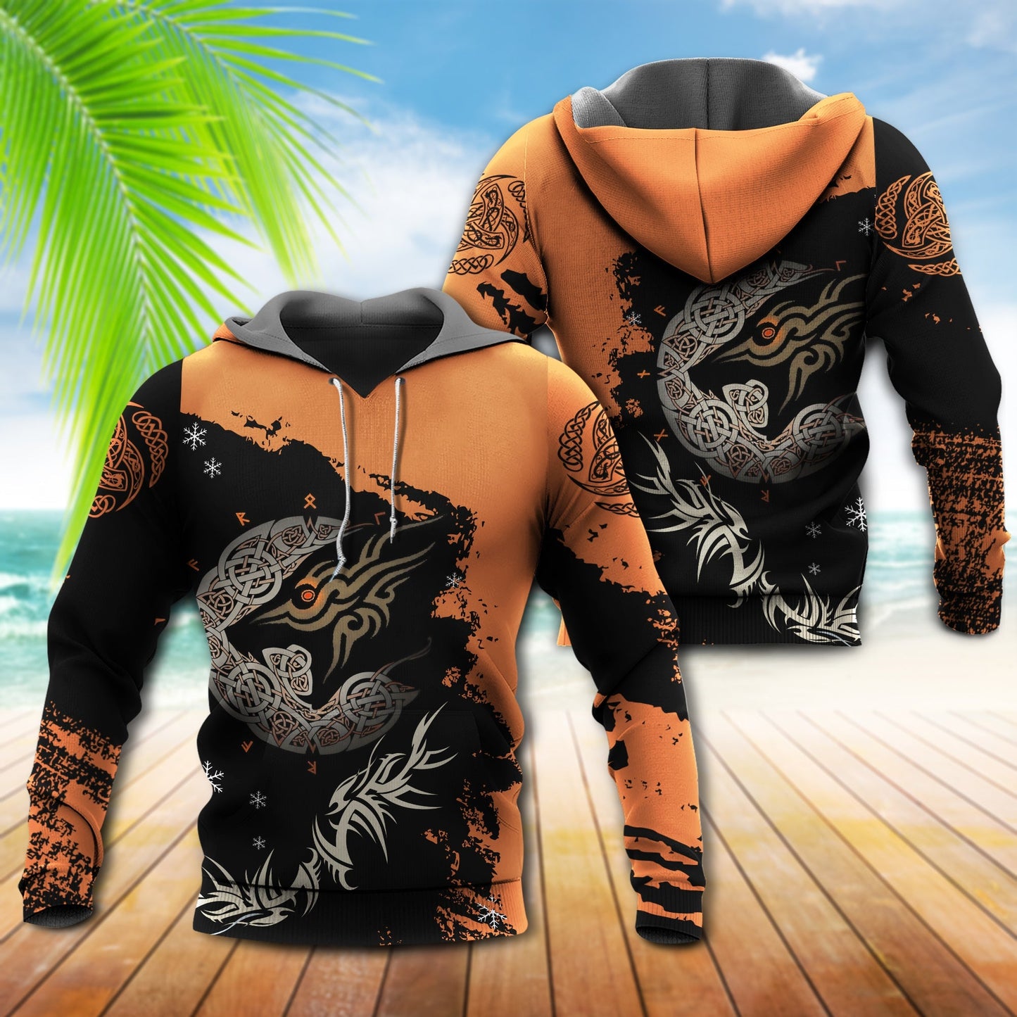 Viking Wolf Orange Black Style - 3D Hoodie