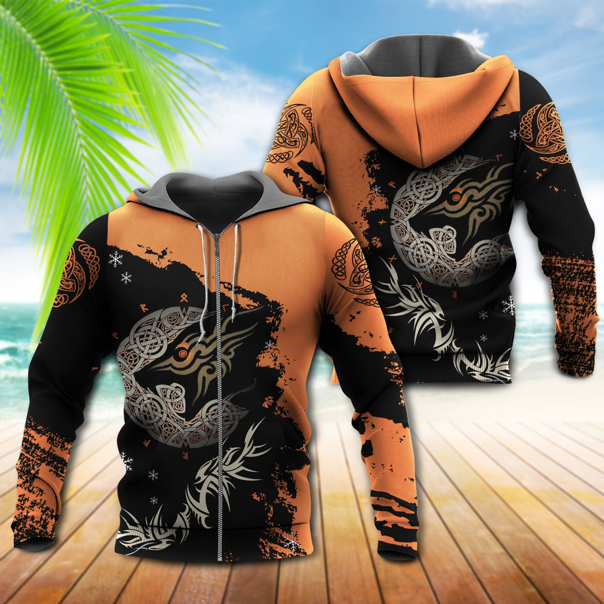 Viking Wolf Orange Black Style - 3D Hoodie