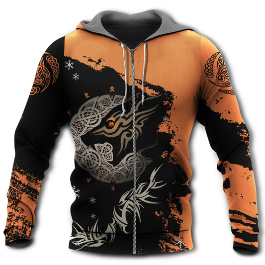 Viking Wolf Orange Black Style - 3D Hoodie