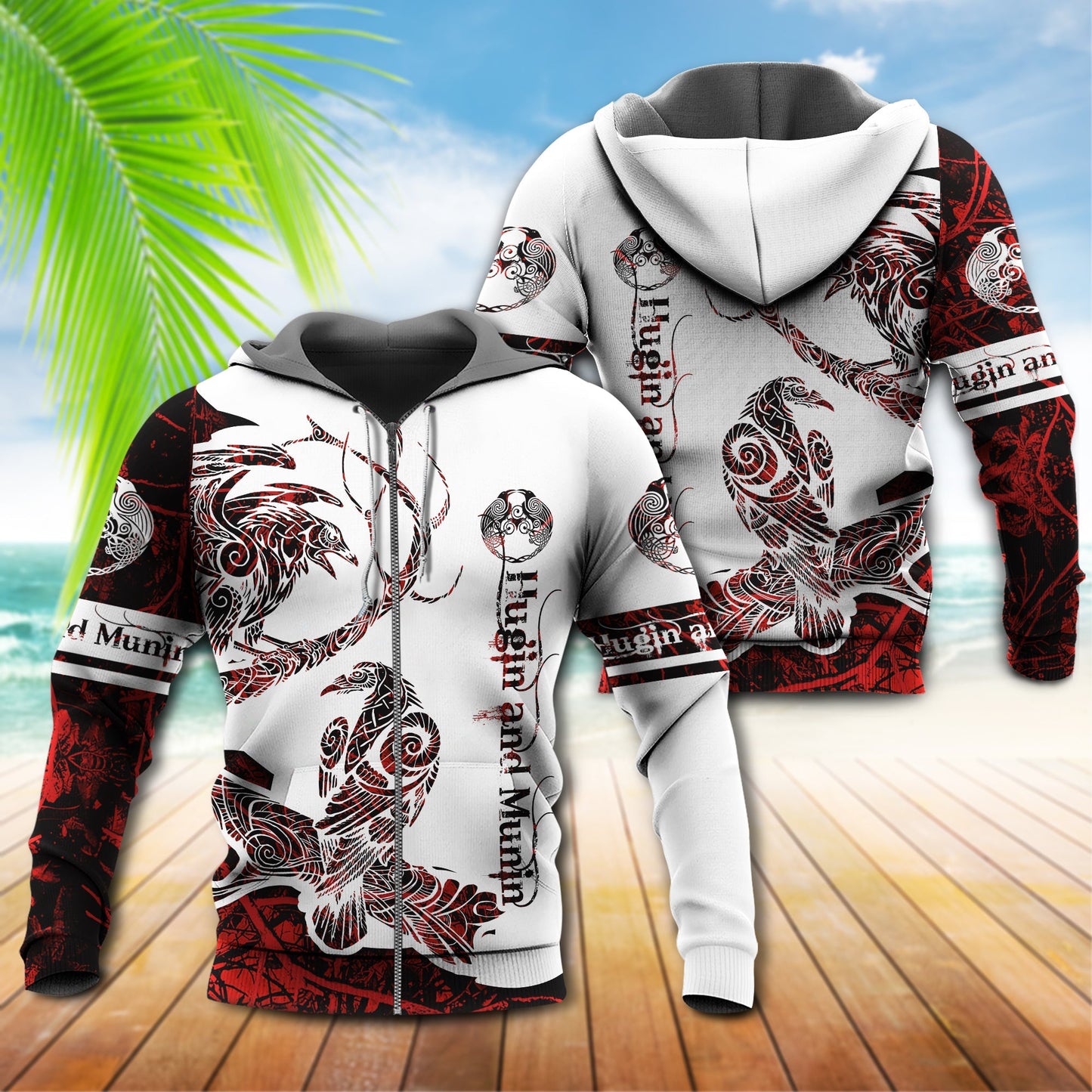 Viking Raven Legend Red White Classic - 3D Hoodie3