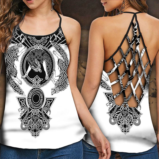 Viking Black And White Pattern – Hollow Tank Top